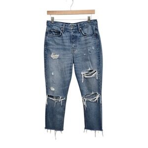 GRLFRND Jeans Womens 29 Blue Distressed Ripped Denim High Rise Frayed Hem USA‎